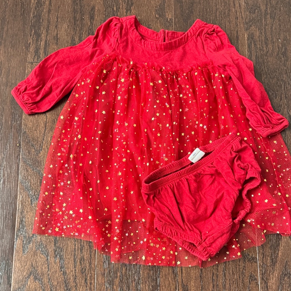 GAP Red Star Tulle Dress with Gold Accents